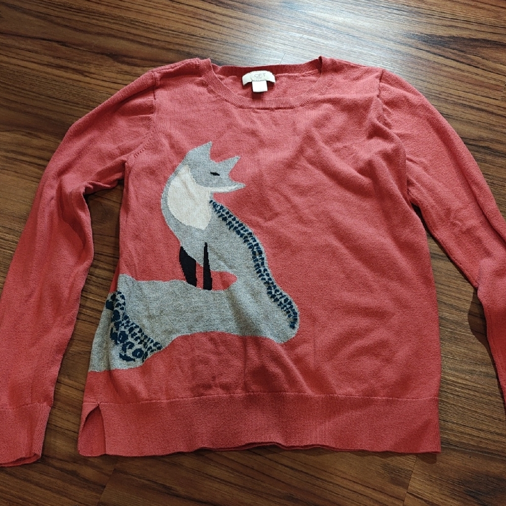 LOFT Red Sweater with Fox Pattern - image 2